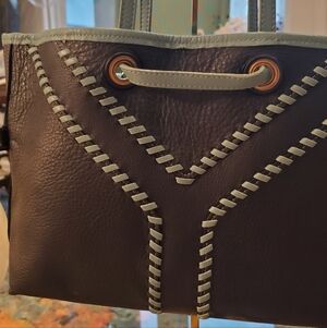 Yves Saint Laurent Blue Structured Tote with Studded Detail